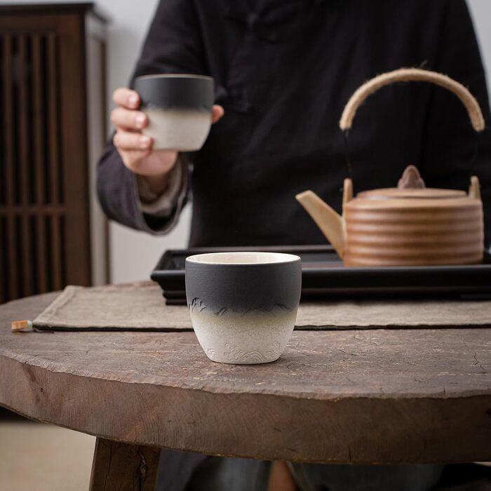 Японська чашка для чаю TEANAGOO з кераміки, 205 мл, темно-сіра, H4. Набір чашок для чаю, японський стиль, азіатський дизайн.