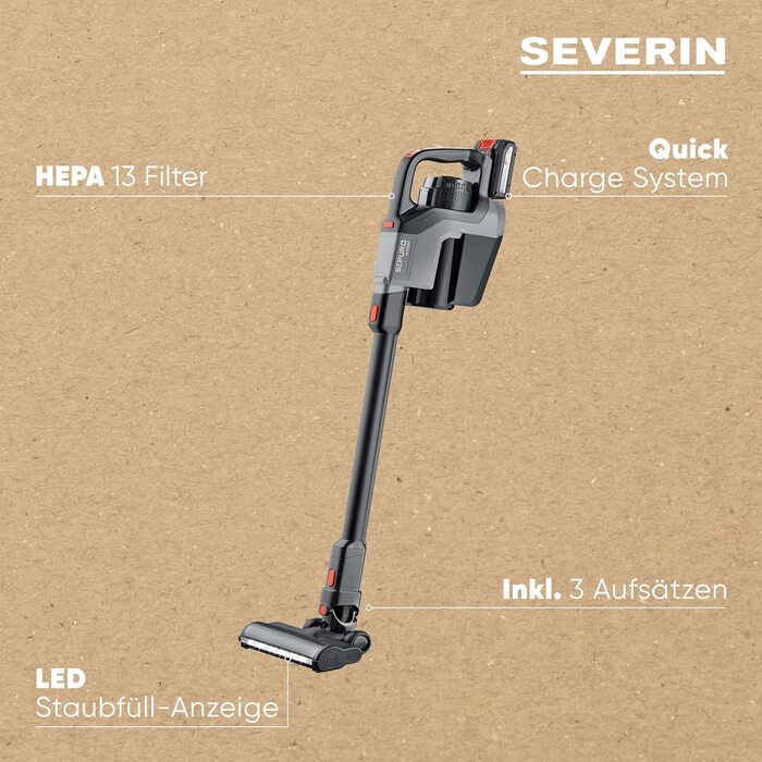 SEVERIN SEPURO акумуляторний ручний та стійковий пилосос з інноваційною технологією пилозбірників та акумулятором Einhell Power, бездротовий пилосос з мішком для алергіків, акумуляторний пилосос, мішковий варіант HV 7185