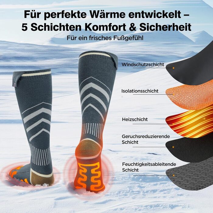 Гріючі шкарпетки для жінок та чоловіків, 5V 6000mAh, керування через додаток, зона нагріву збільшена на 30%, для катання на лижах, активного відпочинку, кемпінгу, походів та мотоциклів, розмір 38-44 EU