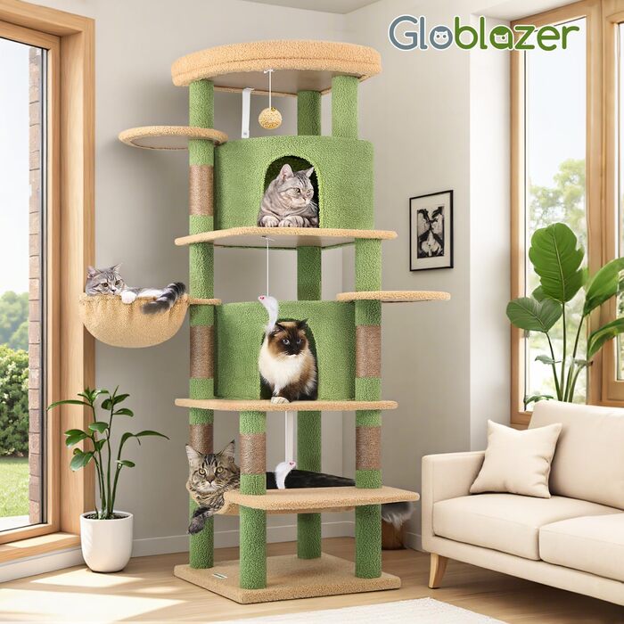 Котячий будиночок Globlazer з когтеточкою, 167 см, кутовий, зелений, для 3-4 котів