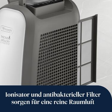 Зволожувач повітря De'Longhi Tasciugo AriaDry Light - портативний, з іонізацією, технологія цеоліту, 7.5 л/день, сушка білизни, сірий (DNS65)