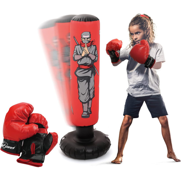 Дитячий боксерський мішок-іграшка з боксерськими рукавичками, надувний, для хлопчиків та дівчаток, для фітнесу та зняття стресу