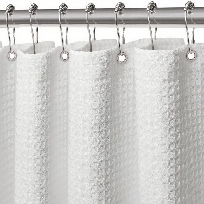 Штора для душу Waffel, 183x90 см, біла, поліестер, з кільцями, водонепроникна, для ванної кімнати
