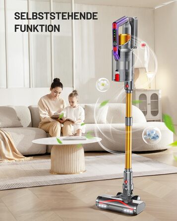 Kissfo Cordless Vacuum Cleaner, 45000Pa/550W/70 Mins Vacuum Cleaner with Self-Standing Function, Anti-Tangle Floor Brush, Scent Card, Highly Efficient Hypa-Filter System for Hard Floors, Carpets, Pet Hair