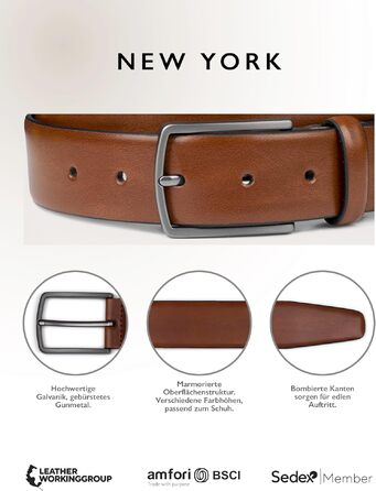 Шкіряний чоловічий ремінь FENIX NEW YORK Desert Cognac (80 см), ширина 35 мм, регульований ремінь для костюма та джинсів, гіпоалергенна пряжка