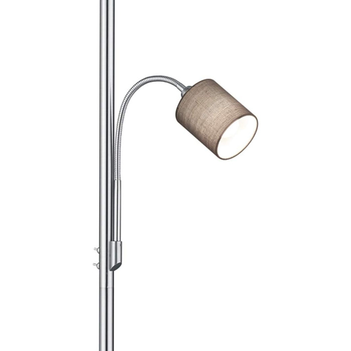 Стельова лампа Trio Leuchten Hotel 403900211, металевий нікель матовий, сірий тканинний абажур, комплектація: 1x E27 + 1x E14, 60 Вт