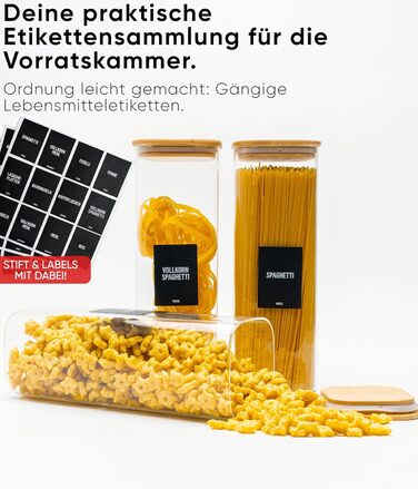 Набір скляних контейнерів для зберігання Deco haus® (6 шт.) з кришкою, етикетками - герметичні банки для круп, макаронів, спецій