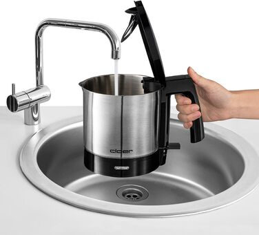 Електричний чайник Cloer 4701 із нержавіючої сталі, 1.5 л, 2200 Вт, з фільтром від накипу та захистом від перегріву (Чорний)