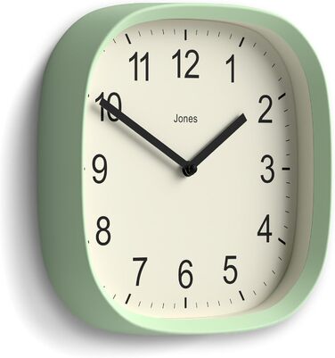 JONES CLOCKS Square Retro Wall Clock made of high-quality acrylic, 'Sprite' in Mint Green, 25 x 25 x 5 cm