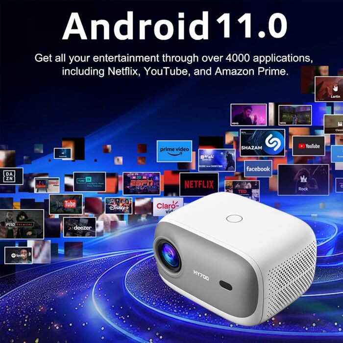 LQWELL HY300 PRO Mini Beamer: портативний проєктор 4K/1080p з Android 11, WiFi 6, Bluetooth 5.0, Airplay/Miracast, для Android/iPhone/PC/Mac/Switch