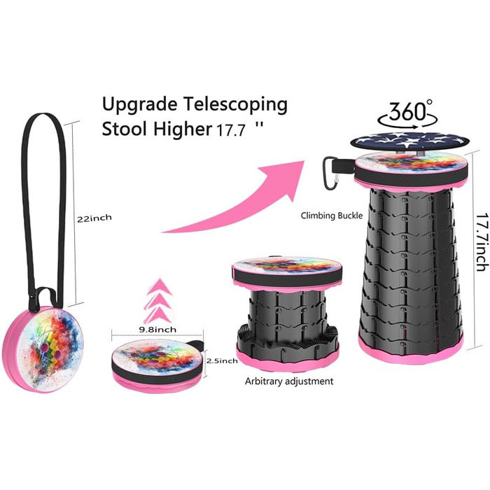 Складний стільчик Alevmoom 2024 з подушкою, для кемпінгу, подорожей, риболовлі. Міцний, витримує до 200 кг, телескопічний, регульований.