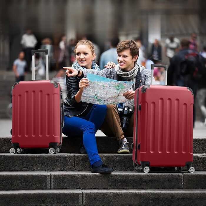 Набір валіз LEADZM 3 шт. з захистом кутів, ABS, телескопічний ручка, ручна поклажа (Бургунді)