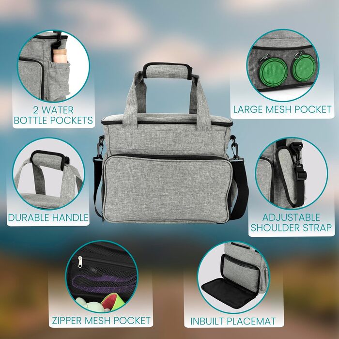 Сумка-переноска для собак BELLE VOUS, складаний миска для собак, сумка-переноска з багатьма кишенями, з контейнером для корму, сумка для аксесуарів для собак, рюкзак для собак, сумка для подорожей з собакою