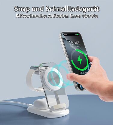 Бездротова зарядна станція 3 в 1 MagSafe для iPhone 16/15/14/13, Apple Watch та AirPods, складана з регулюванням кута та атмосферним підсвічуванням (Перламутовий білий)