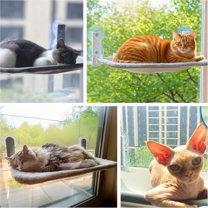 Кішка ліжко на вікно - гамак для котів з міцними присосками до 18 кг, знімний та перевертаний чохол, Fatbar & Stabi (Сірий, L)