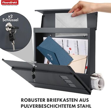 Поштовий ящик Floordirekt Jean Anthrazit з газетницею, кришкою та замком, антрацит