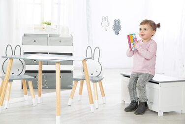 Дитяча іграшкова скриня зі зручною кришкою roba Miffy з дерева, біла лавка-скриня для зберігання іграшок у дитячу кімнату для хлопчиків і дівчаток