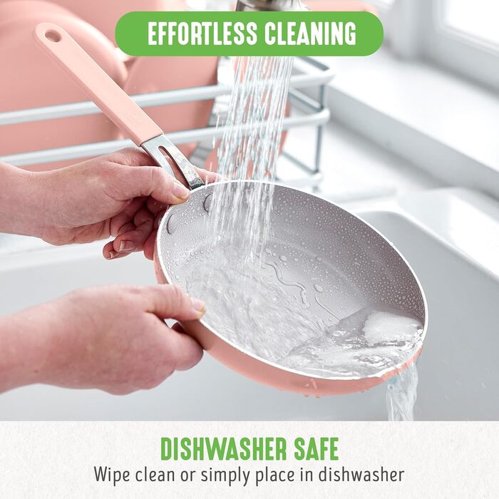 Набір посуду GreenLife Dream 10 предметів з керамічним покриттям, антипригарний, рожевий (Dusty Pink). Без PFAS та PFOA, для плити та духовки, безпечний, легко миється.