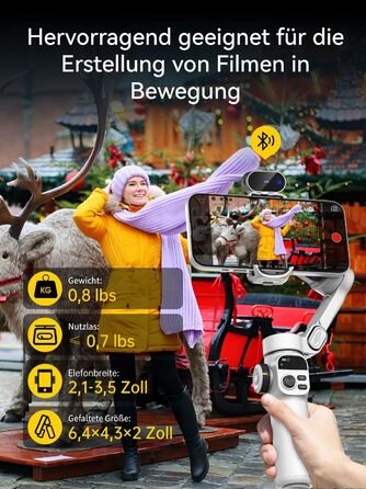 Стабілізатор для iPhone та Android з 3-осьовою стабілізацією та OLED-дисплеєм, 7.8