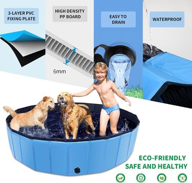 Foldable Dog Pool, 100 x 30.5 inches, Oversized, Hard Plastic, Portable, Swimming Pool for Dogs, Cats, and Children, Pet, Puppy Bathtub, Foldable, Kiddie Pool (Blue, 200cm)