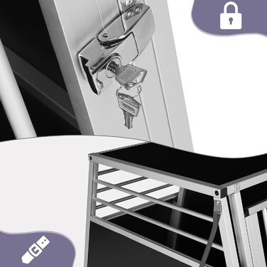 Транспортна переноска для собак та котів EUGAD, алюмінієва, 65x85x71 см, з безпечним замком, чорна