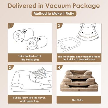 Ортопедичне ліжко для собак EHEYCIGA, 76x51 см, Memory Foam, для собак середніх та маленьких порід, з високим бортиком, водонепроникне, неслизьке, Kamel