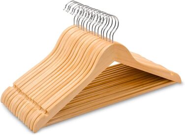 Amber Home 10-Piece 44.5cm Natural Wooden Clothes Hangers with Bar and Notch, Sturdy Hanger for T-Shirt, Shirt, Suit, Coat, Dress, Wedding, Tank Top