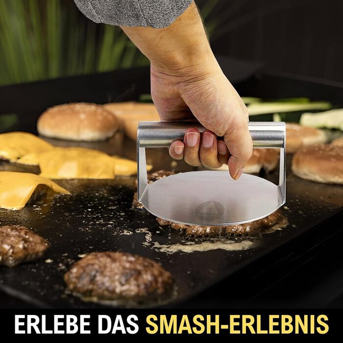 Набір для Smash Burger з нержавіючої сталі BECISPER: професійний комплект гриль-аксесуарів з пресом, кришкою для плавлення сиру, лопаткою, олійним розпилювачем, кільцем для яєць і рецептурною книгою – повний набір для ідеальних бургерів