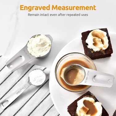 Uadme Measuring Spoon Measuring Cup Set, 7-Piece Stainless Steel Measuring Cup Set Stackable Measuring Spoons with D-Rings for Measuring Dry and Liquid Ingredients