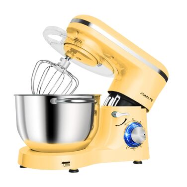 Кухонна машина AUMATE 1400 Вт, планетарний міксер з чашею 6,2 л, тістоміс з набором насадок (гак, вінчик, міксер), 6 швидкостей, лимонний колір