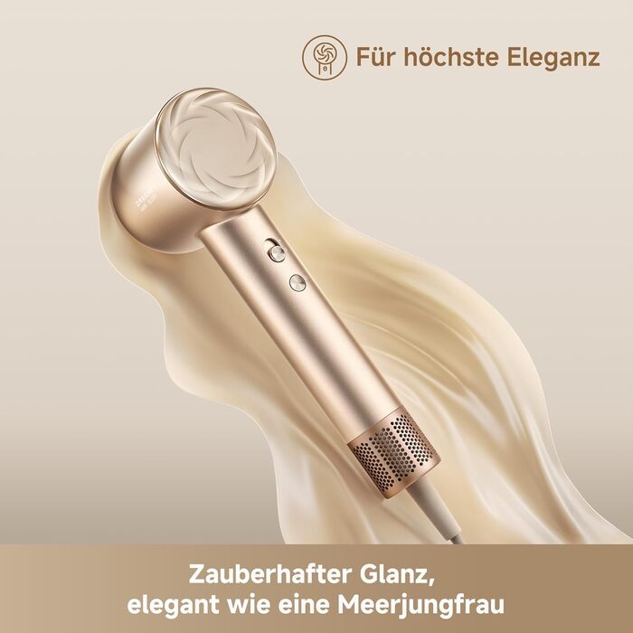 Фен DREAME Hair: Швидке сушіння, 110 000 обертів/хв, іонізація, регулювання температури та потужності, насадки, тиха робота, білий (золотий, Glory Mix)
