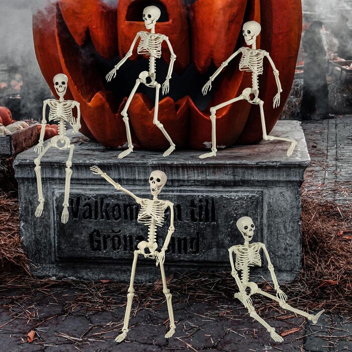 Halloween Plastic Skeleton, 90cm Full Body Halloween Skeleton with Movable Joints for Halloween Indoor Garden House Patio Decorations (2 Pack)