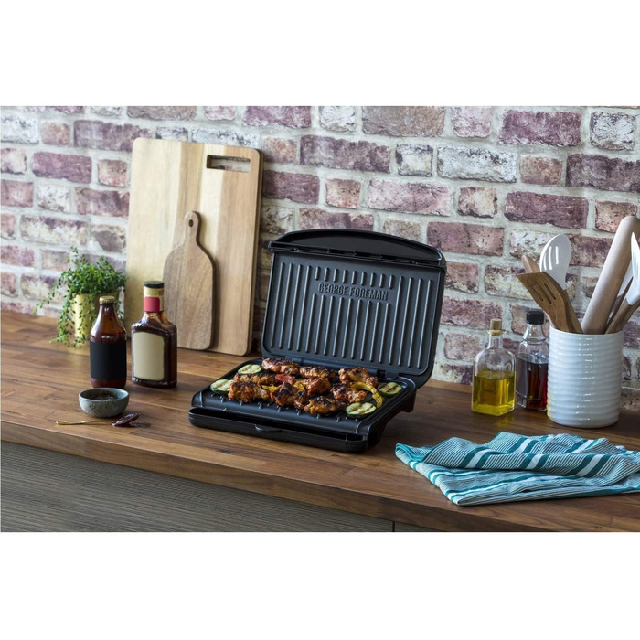 George Foreman 25800 Grill with Grill Plate, Cooktop & Toaster - Fast Heating & Easy Cleaning, Black