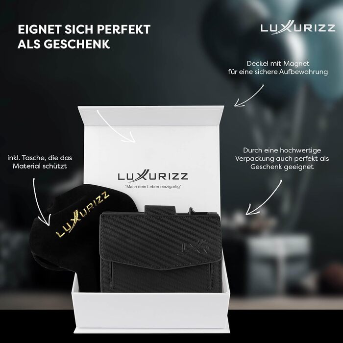 Чоловічий/Жіночий шкіряний гаманець Luxurizz Smart з RFID-захистом - Slim модель з відділенням для монет та карт (10 карт) - карбоновий