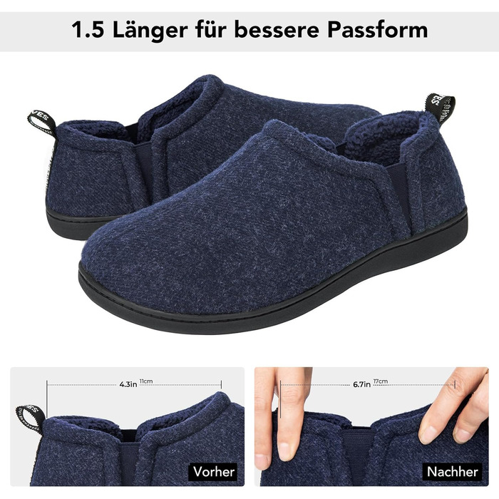 Чоловічі халапи з штучної вовни Snug Leaves з піною Memory Foam, антиковзаючі, теплі, з штучним Sherpa, з еластичними вставками (46/47 EU, темно-синій)