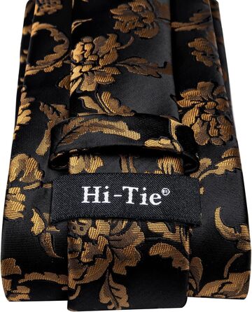Чоловіча краватка Hi-Tie класична з краваткою, запонками та нагрудною хусткою (чорно-золота з квітковим малюнком)