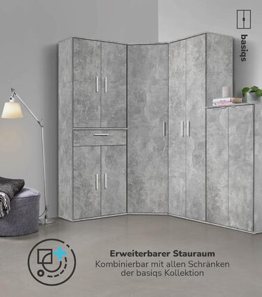 Multipurpose cabinet 60cm wide with drawers 'The Practical', small office cabinet or filing cabinet, also suitable as a shoe cabinet or storage cabinet in 60x90x34 cm (W/H/D) in White (Height 90CM, Concrete Look -92)