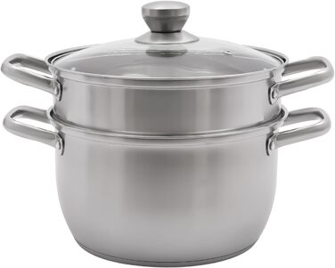 Пароварка 20 см з нержавіючої сталі з кришкою з скла, 2-рівнева пароварка, каструля для супу, пароварка для індукції, каструля для приготування на пару, каструля для овочів, риби, супу, галушок