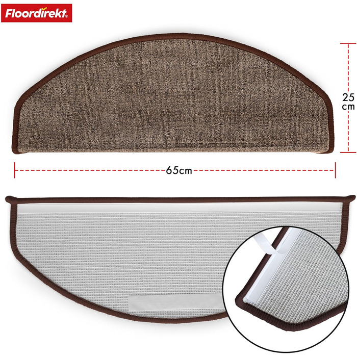 London Pro Stair Treads - 15 Piece Set - Non-Slip Carpet Stair Treads, 25x65 cm (Brown)