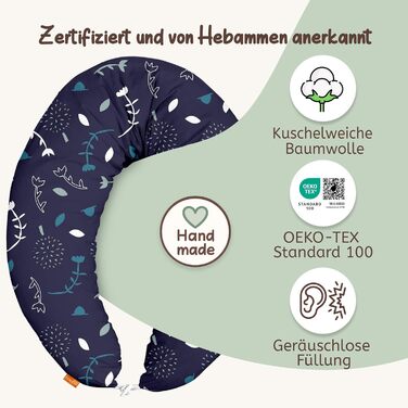 Подушка для вагітних Joyfill Stillkissen XXL, тестування акушерками, подушка для сну на боці, подушка для годування, темно-синій, 170 см