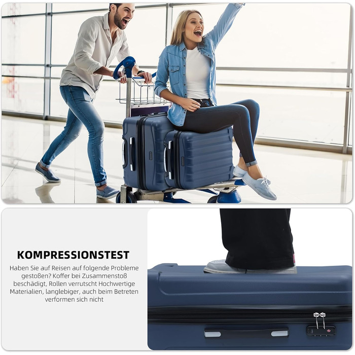 BEIBYE TSA Lock 2080 Twin Roller 3-Piece Travel Suitcase Set, Luggage Set, Trolley, Trolleys, Hard Shell (Dark Blue)