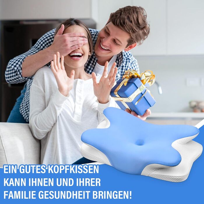 Подушка для шиї Ehomfory з Memory Foam, ергономічна для сну на боці, спині та животі, 67x37x9/12 см (Синя)