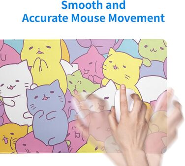 Японський килимок для миші з хвилями океану, великий ігровий килимок для миші в стилі аніме, подовжений килимок для столу Канагава, товщина 3 мм, антиковзаюча гумова основа, 80 x 30 см. (Милі котики)