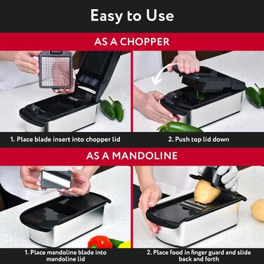 Мандоліна для овочів та фруктів 14-в-1 PRO з нержавіючої сталі, чорна: слайсер, шинковка, тертак, нарізчик для огірків, цибулі, картоплі, сиру