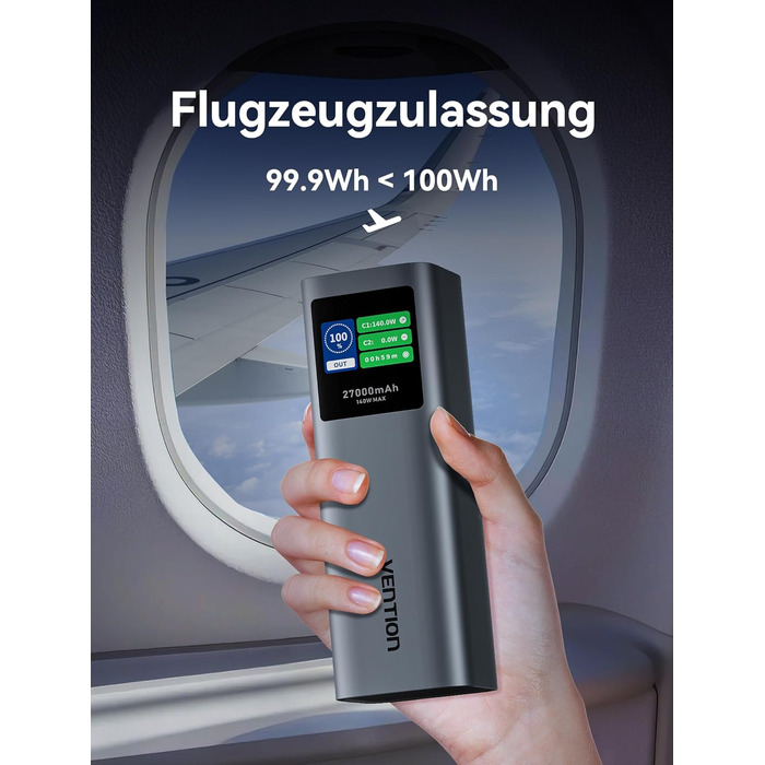 Power Bank VENTION 27000 mAh 140W з PD3.1: зарядка для ноутбуків, iPhone, iPad, Galaxy | FKE-EU
