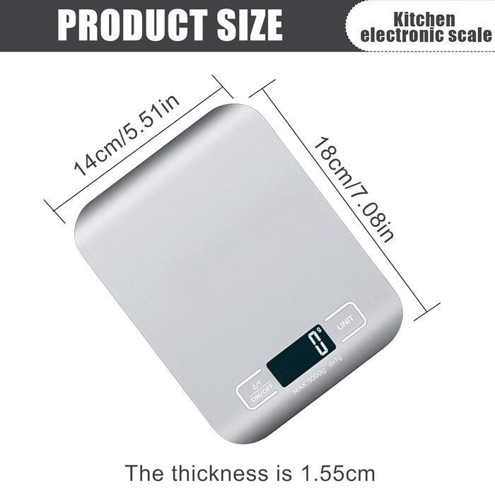 Цифрова кухонна вага, 10 кг/1 г, USB, акумулятор, LCD дисплей, функція тарування - срібно-білий