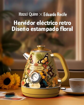 Hazel Quinn Kettle Retro Vintage Design Stainless Steel, BPA-Free, Automatic Shut-Off, Water Temperature Indicator, Strix Controller, Boil-Dry Protection, 2200 W, Floral Print