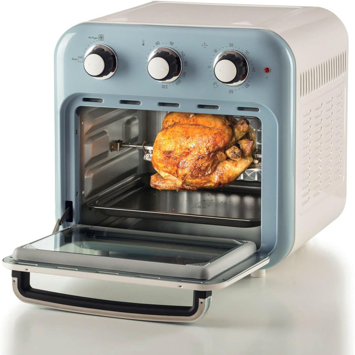 Фритюрниця та духовка Ariete Vintage 2в1, 1400 Вт, 16 л, з аксесуарами, таймер 60 хв, подвійне скло, блакитна