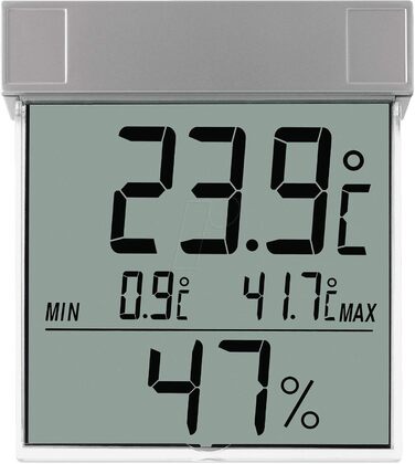 TFA Dostmann Vision Digital Window Thermohygrometer, 30.5020, large display with outdoor temperature and humidity, L 97 x W 22 x H 105 mm