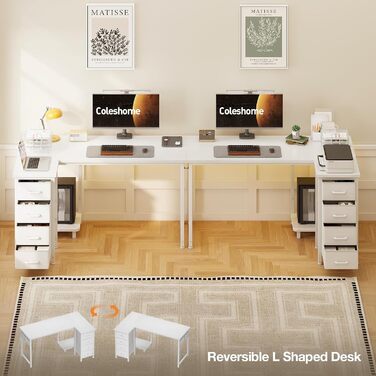 Комп'ютерний стіл Coleshome L-подібний з шухлядами, 120 x 70 см (білий)